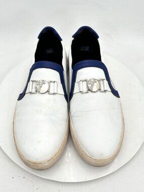 Versace Collection Men Sz EU 41 US 9 Medusa Plaque Strap White Blue Leather Shoe